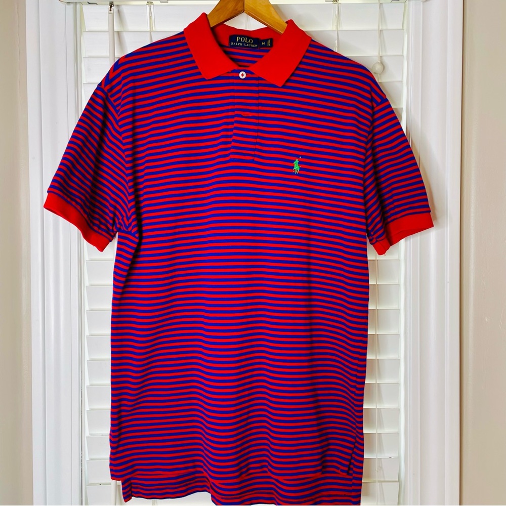 🩷 POLO RALPH LAUREN MENS SIZE MEDIUM RED BLUE STRIPED PENBROOK COTTON GREAT
